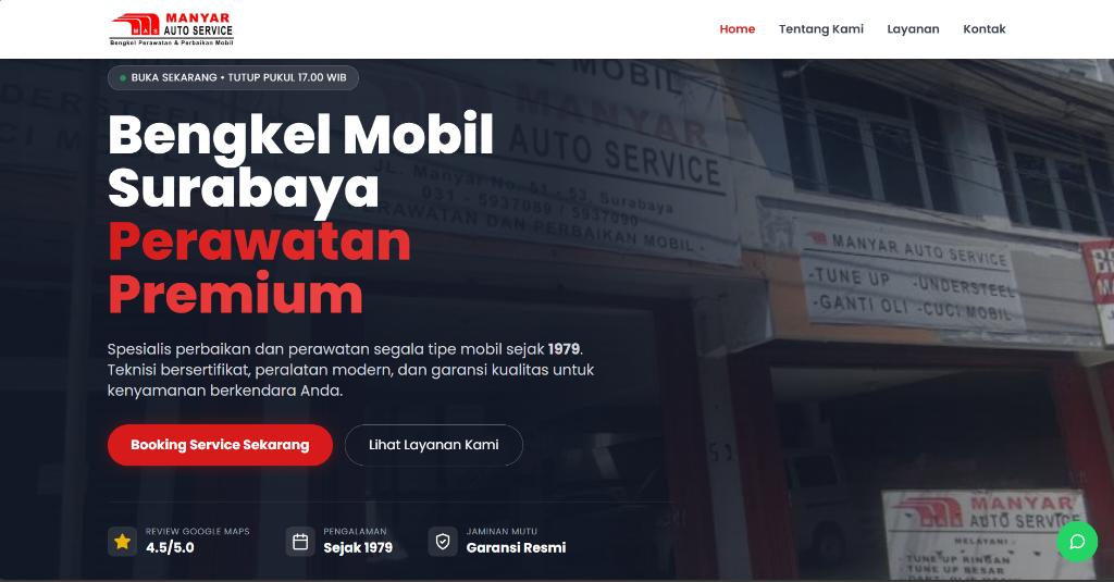 Manyar Motor automotive service website homepage